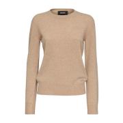 Geribbelde Crewneck Wollen Pullover Dsquared2 , Beige , Dames