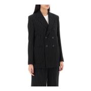 Double-Breasted Pinstripe Wollen Blazer Ami Paris , Black , Dames