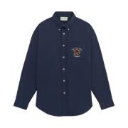 Bloemen Slogan Shirt (Donkerblauw) Drole de Monsieur , Blue , Heren