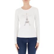 Witte Modieuze T-shirt met Glitter en Strass Liu Jo , White , Dames