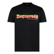 Geribbelde crew-neck T-shirt, 100% katoen Dsquared2 , Black , Heren