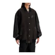 Oversized Bomberjack met Leren Mouwen Khaite , Brown , Dames