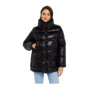 Zwarte Oversized Gewatteerde Jas met Hoge Kraag Hetregó , Black , Dame...