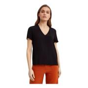 Zwarte V-hals T-shirt met korte mouwen Fay , Black , Dames