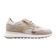 Beige Suède Sneakers met Ritssluiting DL Sport , Beige , Dames