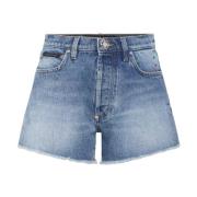 Blauwe Hot Pants Shorts Ruwe Afwerking Philipp Plein , Blue , Dames