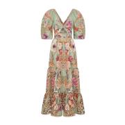 Bloemen Maxi Jurk met Wapperende Ruches Camilla , Multicolor , Dames