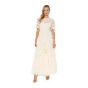 Champagne Tule Maxi Jurk Marilla Needle & Thread , Beige , Dames