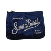 Blauwe Velvet Clutch Tas met Tekst MC2 Saint Barth , Blue , Dames