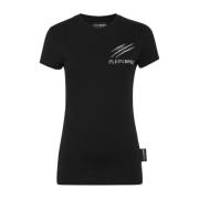 Zwarte Ronde Hals Katoenen T-shirt Plein Sport , Black , Dames