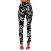 Scribble Patroon Hoge Taille Broek Camilla , Black , Dames