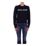 Blauwe Logo Front Sweater Guess , Blue , Dames