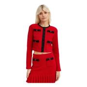 Rode Tweed Cardigan Jas Kristal Knopen Self Portrait , Red , Dames