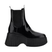 Zwarte leren platform enkellaarzen Hogan , Black , Dames