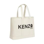 Witte Utility Shopper Tas met Boke Flower Print Kenzo , White , Dames