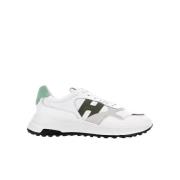 Witte leren sneakers met groene accenten Hogan , White , Heren