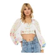 Witte Bloemen Crop Top Charo Ruiz Ibiza , White , Dames