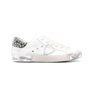 Studded Wit Leren Platte Schoenen Philippe Model , White , Dames