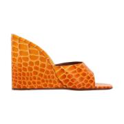 Oranje Plateau Sandalen met Gestempeld Leer Amina Muaddi , Orange , Da...