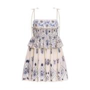 Mini jurk Salvadora met blauw bloemenmotief Agua by Agua Bendita , Whi...