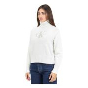 Witte Sweater met Chenille Logo Applicatie Calvin Klein Jeans , White ...