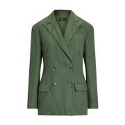 Linnen dubbelrijige blazer Ralph Lauren , Green , Dames