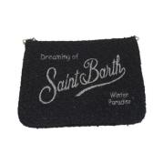 Zwarte Tweed Logo Clutch Tas MC2 Saint Barth , Black , Dames