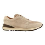 Beige Suède Lage Sneaker met Luxe Details Greve , Beige , Heren