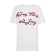 Wit Paillet Logo T-shirt Losse Pasvorm Philipp Plein , White , Dames