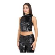 Zwart Pailletten Crop Top Armani Exchange , Black , Dames