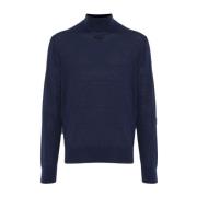 Navy Blauw Gebreide Hoge Hals Trui Diesel , Blue , Heren