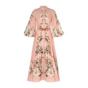 Roze Bloemen Midi Jurk met Opstaande Kraag Zimmermann , Pink , Dames