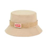 Beige Bucket Hoed met Logo Kenzo , Beige , Unisex