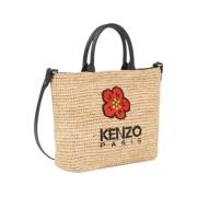 Beige Geweven Shopper Tas met Zwarte Handvatten Kenzo , Beige , Dames