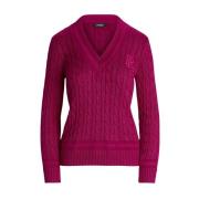 Bourgondische trui met kabelbreisel Ralph Lauren , Red , Dames