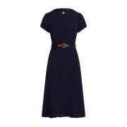 Navy blauwe midi jurk met riem Ralph Lauren , Blue , Dames