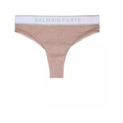 Gestreepte katoenen string met logo Balmain , Pink , Dames