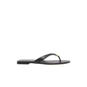 Zwarte leren logoslippers Tory Burch , Black , Dames