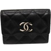 Pre-owned Leather wallets Chanel Vintage , Black , Dames