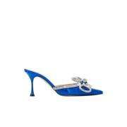 Blauwe Bow Slides met Swarovski-kristallen Mach & Mach , Blue , Dames