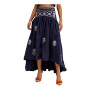 Linnen Maxi Rok Mosaico Model Agua by Agua Bendita , Blue , Dames