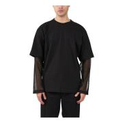 Katoen Mesh Relaxte Pasvorm T-shirt The Silted Company , Black , Heren