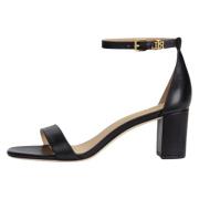 Gebrande leren sandaal schoenen Ralph Lauren , Black , Dames