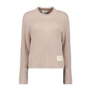 Geribbelde Ronde Hals Lange Mouw Pullover Ami Paris , Pink , Dames