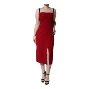 Rode Sheath Midi Jurk met Zijsplit Dolce & Gabbana , Red , Dames