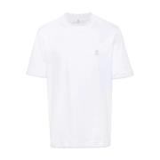 Wit T-shirt met geborduurd logo Brunello Cucinelli , White , Heren