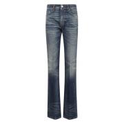 Vintage Blauwe Bloemen Denim Jeans Haikure , Blue , Dames