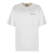 Geribbelde ronde hals katoenen T-shirt Sporty & Rich , White , Dames