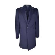 Blauwe Wol Jas Made in Italia , Blue , Heren