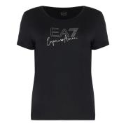 Logo Print Viscose Crew-neck T-shirt Emporio Armani EA7 , Black , Dame...